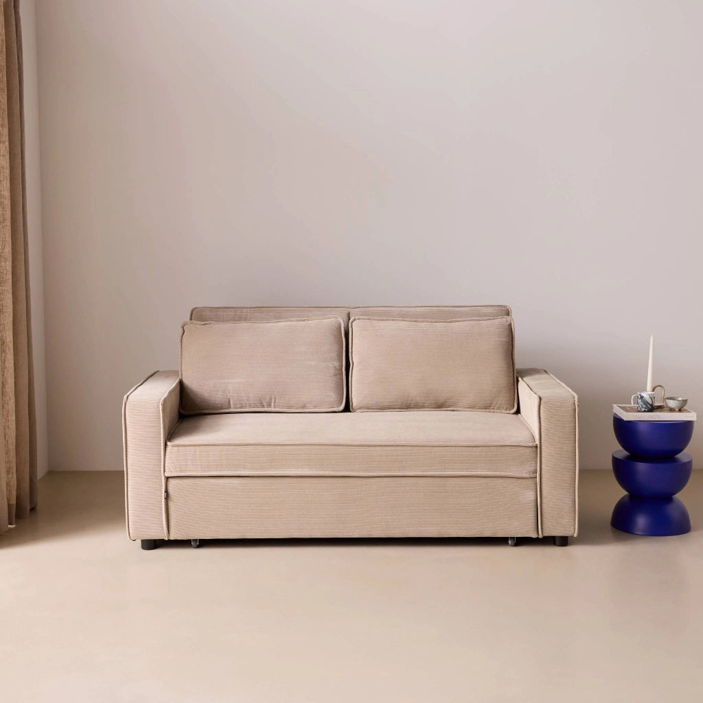 Divano letto in velluto a coste, 2 posti, beige