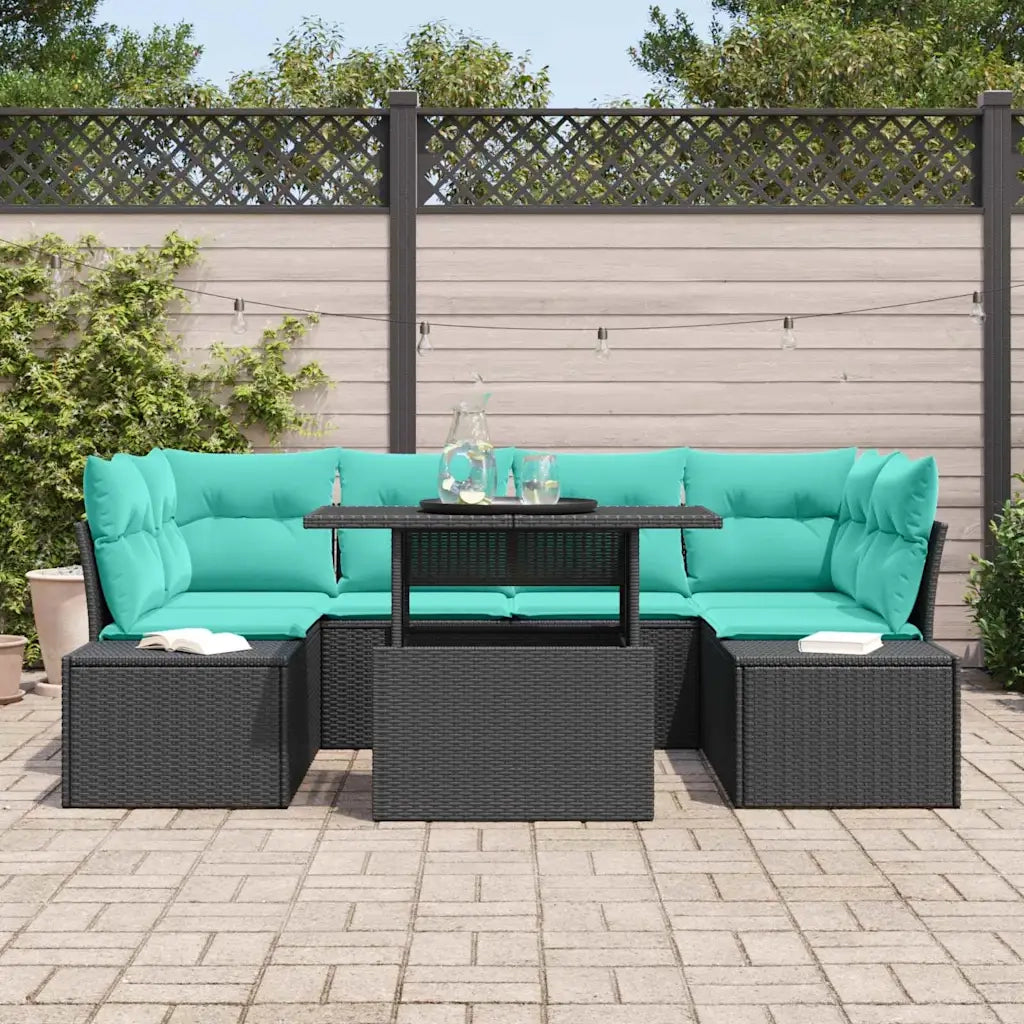 Set Divano da Giardino 7 pz 6-Numero di posti Nero e Turchese 3357859