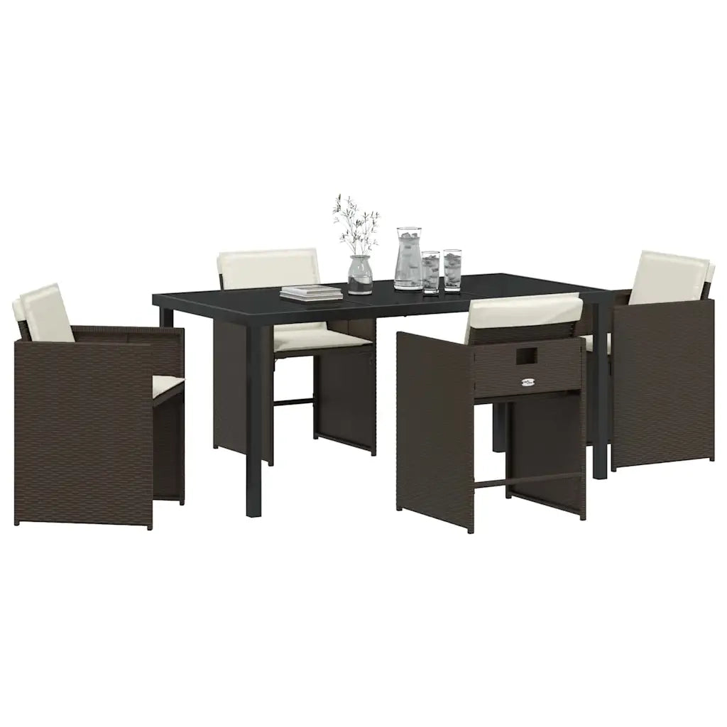 Set da Pranzo per Giardino 5 pcs Marrone polyrattan