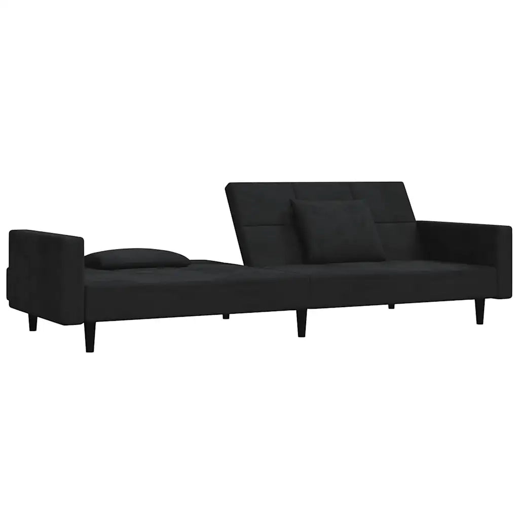 Divano Letto a 2 Posti con 2 Cuscini-Sofa Letto 2 Posti-Daybed Nero in Velluto 907088
