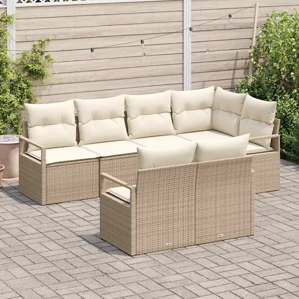 Set di divani con cuscino 7 pcs Beige polyrattan