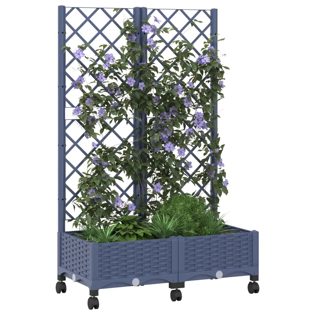 Vaso da giardino con grigliato e ruote Blu Grigio PP 3422966