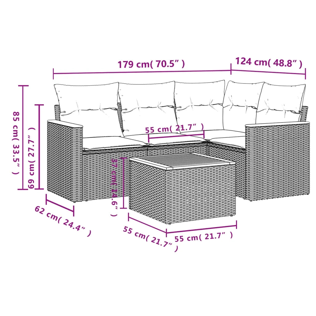 Set Divano da Giardino 5 pz con Cuscini Beige Misto Polyrattan 3225940