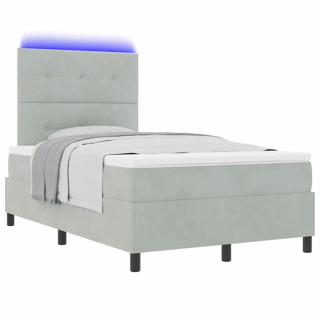 Letto a Sorgente LED Grigio chiaro 120 x 200 cm Tessuto