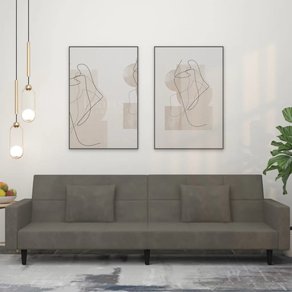 Divano Letto a 2 Posti con 2 Cuscini-Sofa Letto 2 Posti-Daybed Grigio Scuro in Velluto 350954