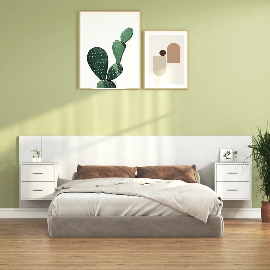 Testiera per Letto con Comodini in Legno Multistrato Bianco 3115708