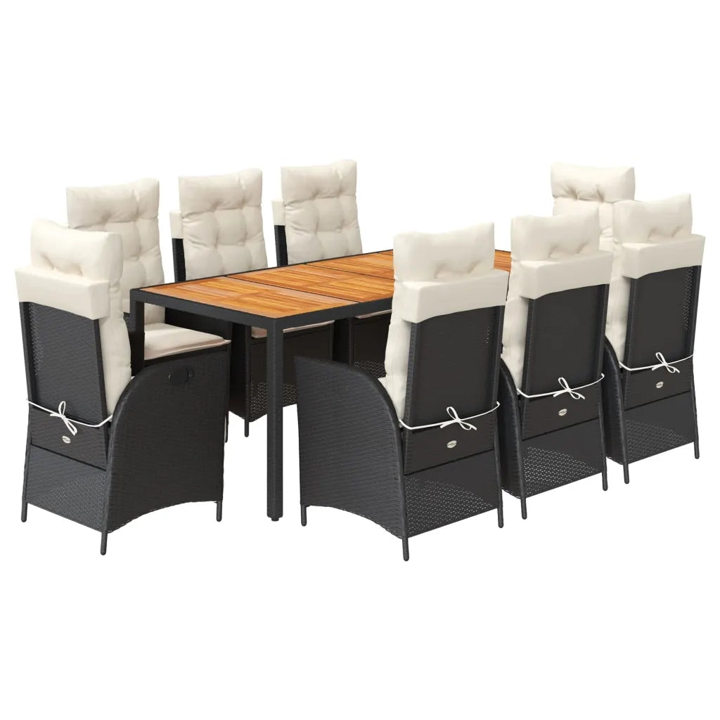 Set da Pranzo da Giardino 9 pz con Cuscini Nero in Polyrattan 3213092