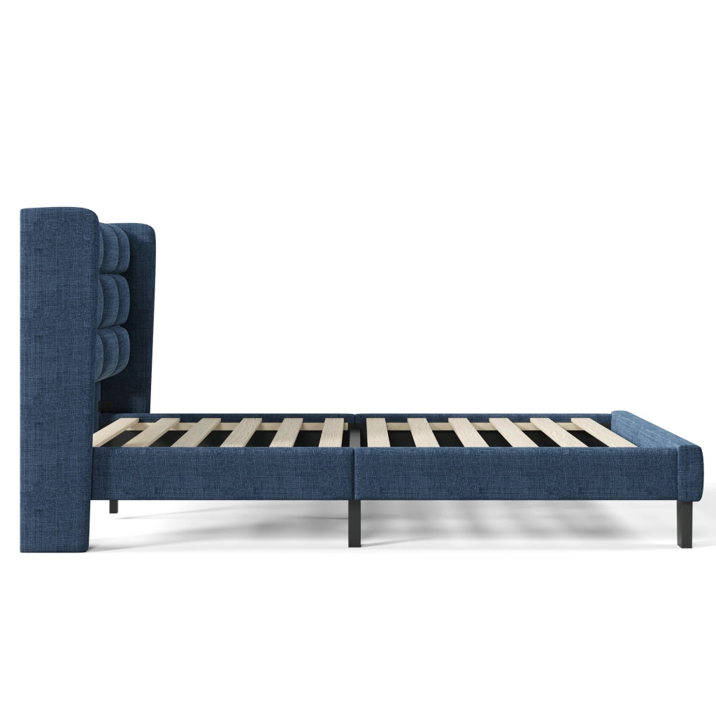 LETTO Imbottito 90x200 cm in lino blu con rete a doghe