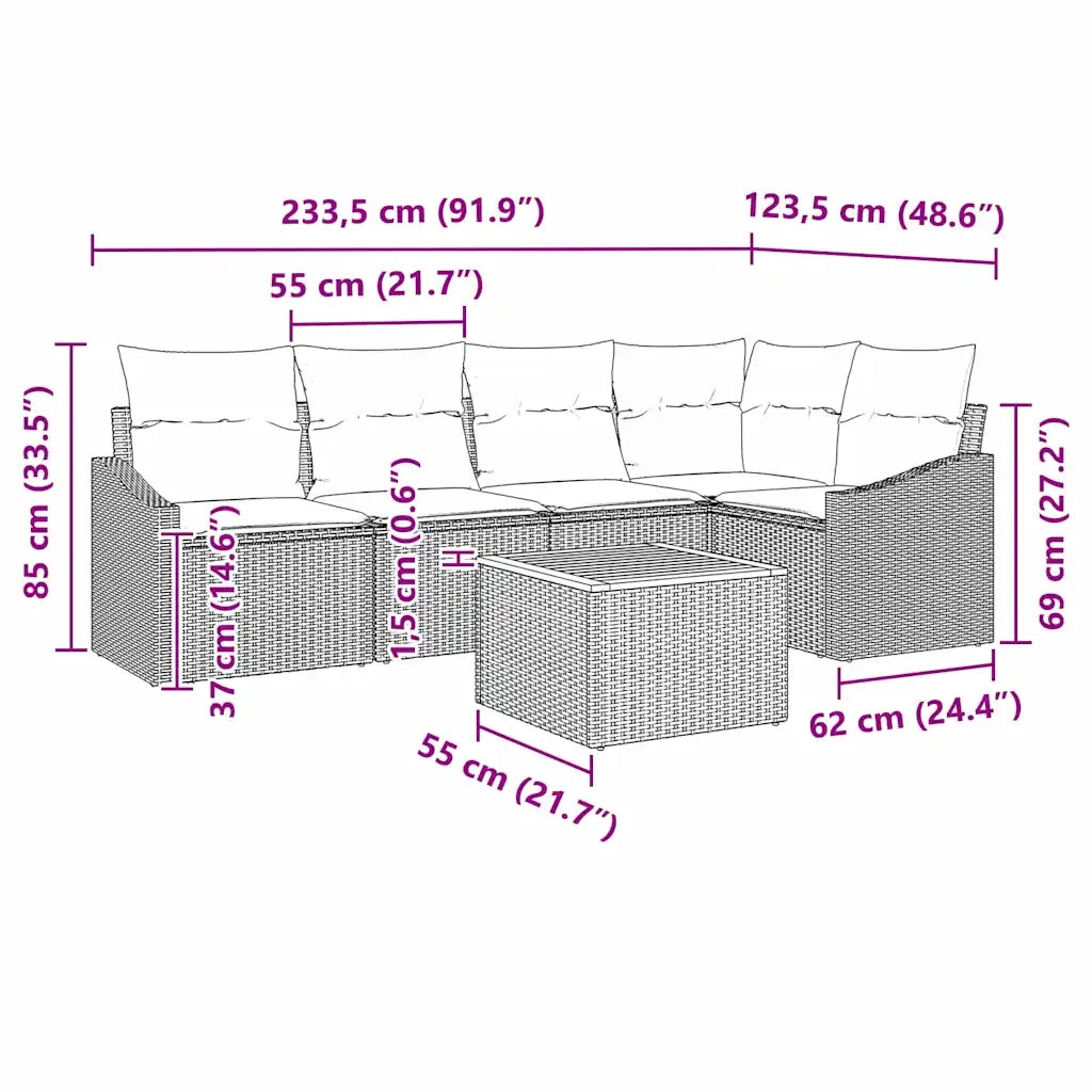 Set Divano da Giardino con cuscino 6 pcs Beige polyrattan 3347833