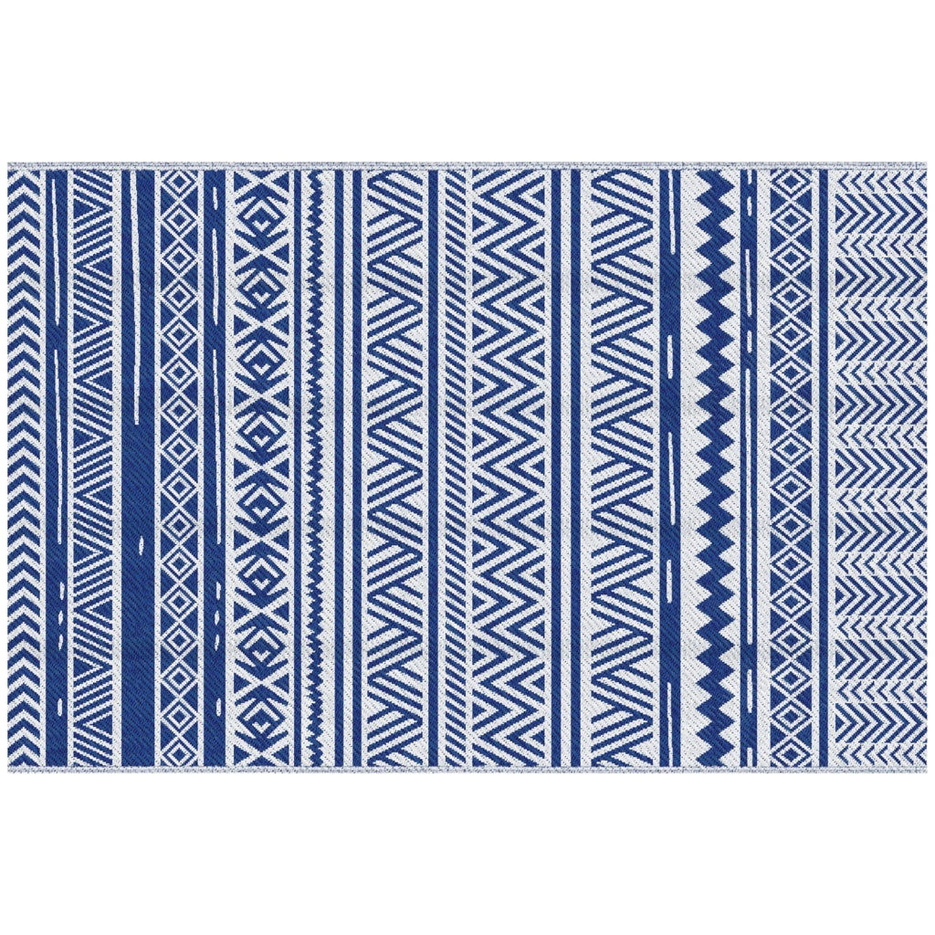 Tappeto per Esterno 182x274 cm Pieghevole e Reversibile, in Polipropilene Blu e Bianco
