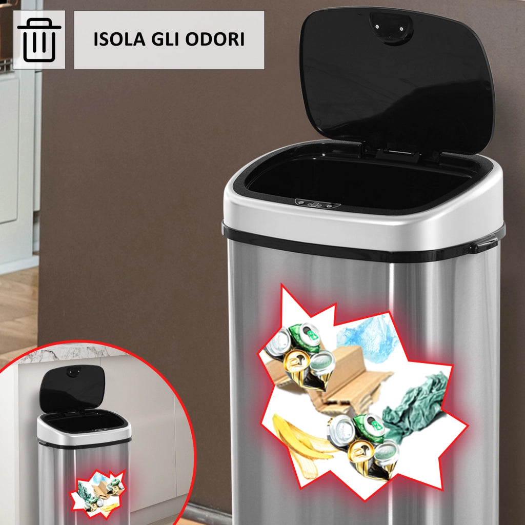 Bidone con Coperchio a Sensore Infrarossi ¨C Minimal ¨C Acciaio ABS 40.9x28.9x68cm