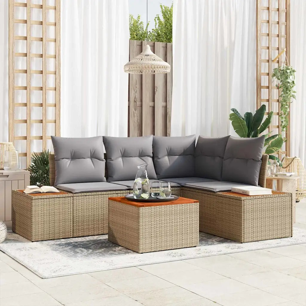 Set Divano da Giardino 4 pcs Beige e Grigio Chiaro Polyrattan