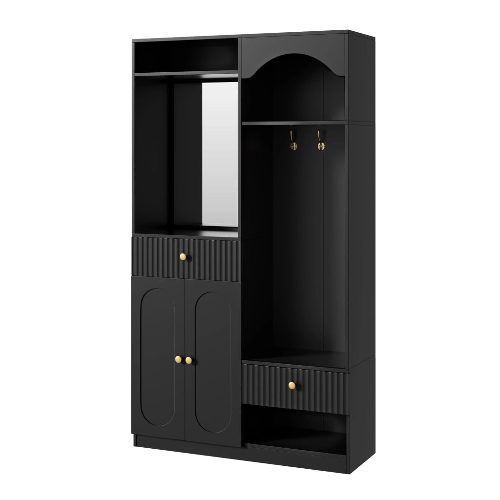 Mobile da ingresso, appendiabiti, con specchio e panca, 2 cassetti, 3 ganci, nero