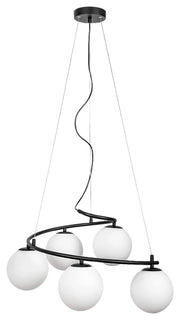 Lampadario Aslan 5 luci sfere bianche nero opaco E14