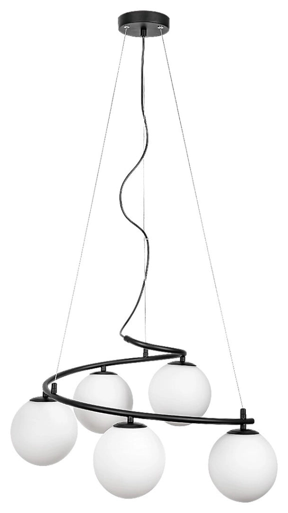 Lampadario Aslan 5 luci sfere bianche nero opaco E14