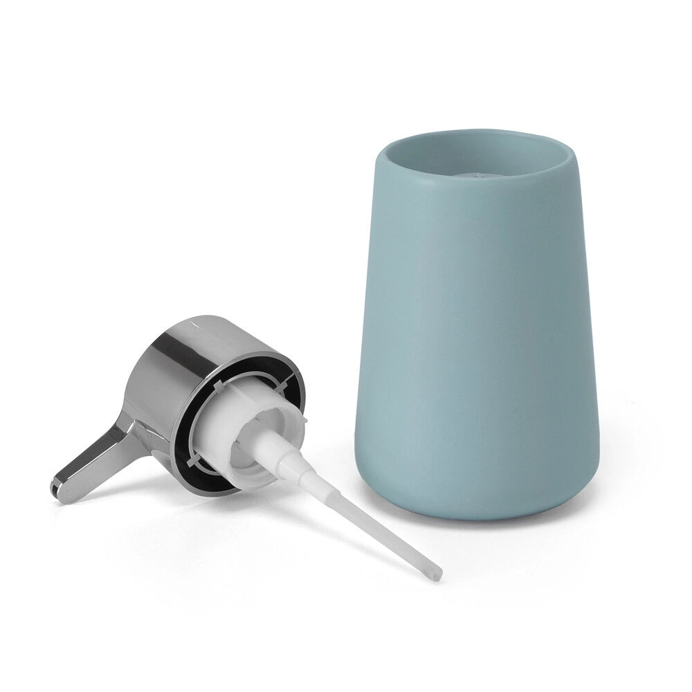 Set accessori bagno con dispenser e portaspazzolini turchese e cromo design tondo Sidney