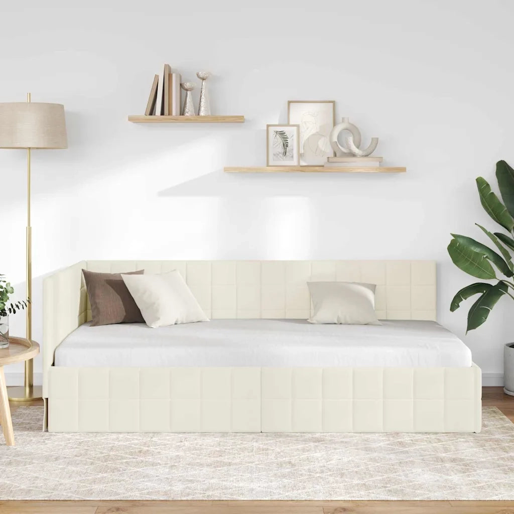 Cornice del letto ad angolo Crema 100 cm x 200 cm Velluto 42016405