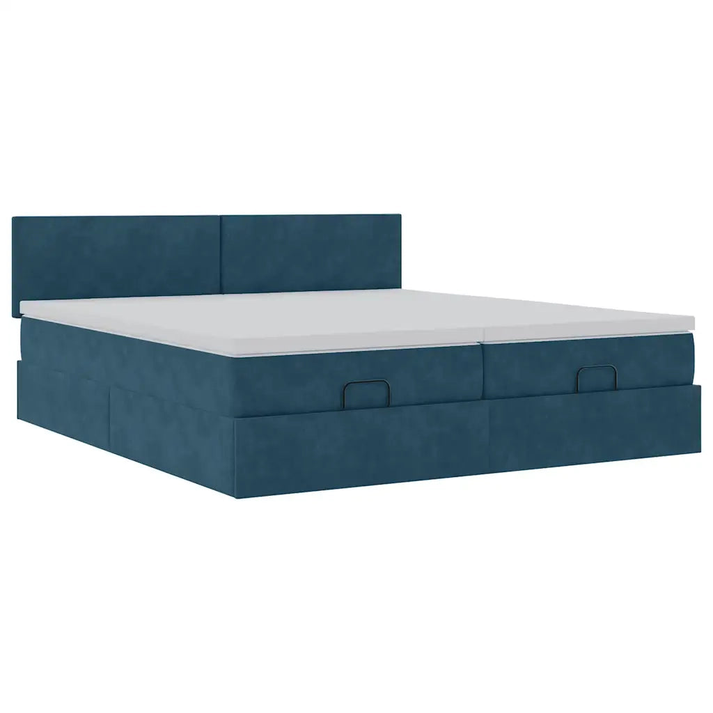Pouf Letto con Materassi e LED Blu Scuro 200x200cm Velluto