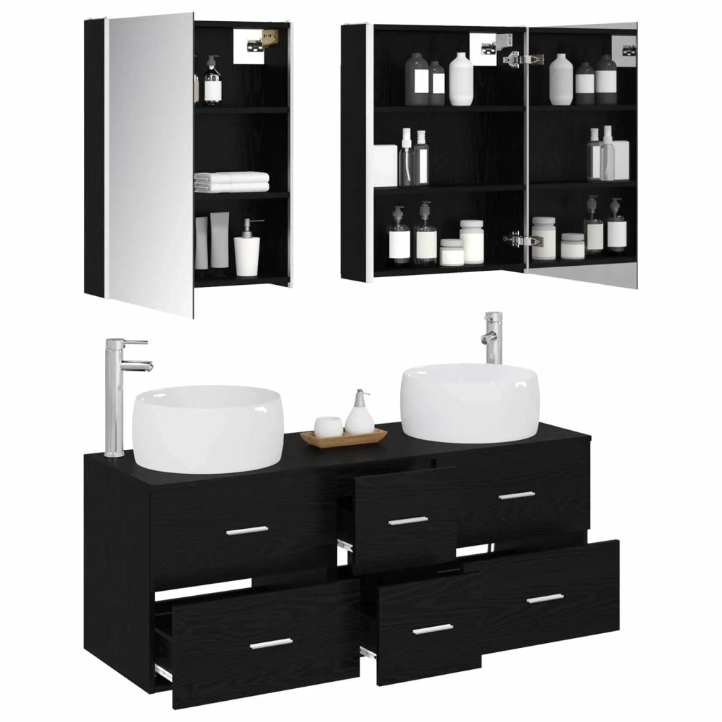 Set di mobili per il bagno 5 pz Rovere Nero 3407048