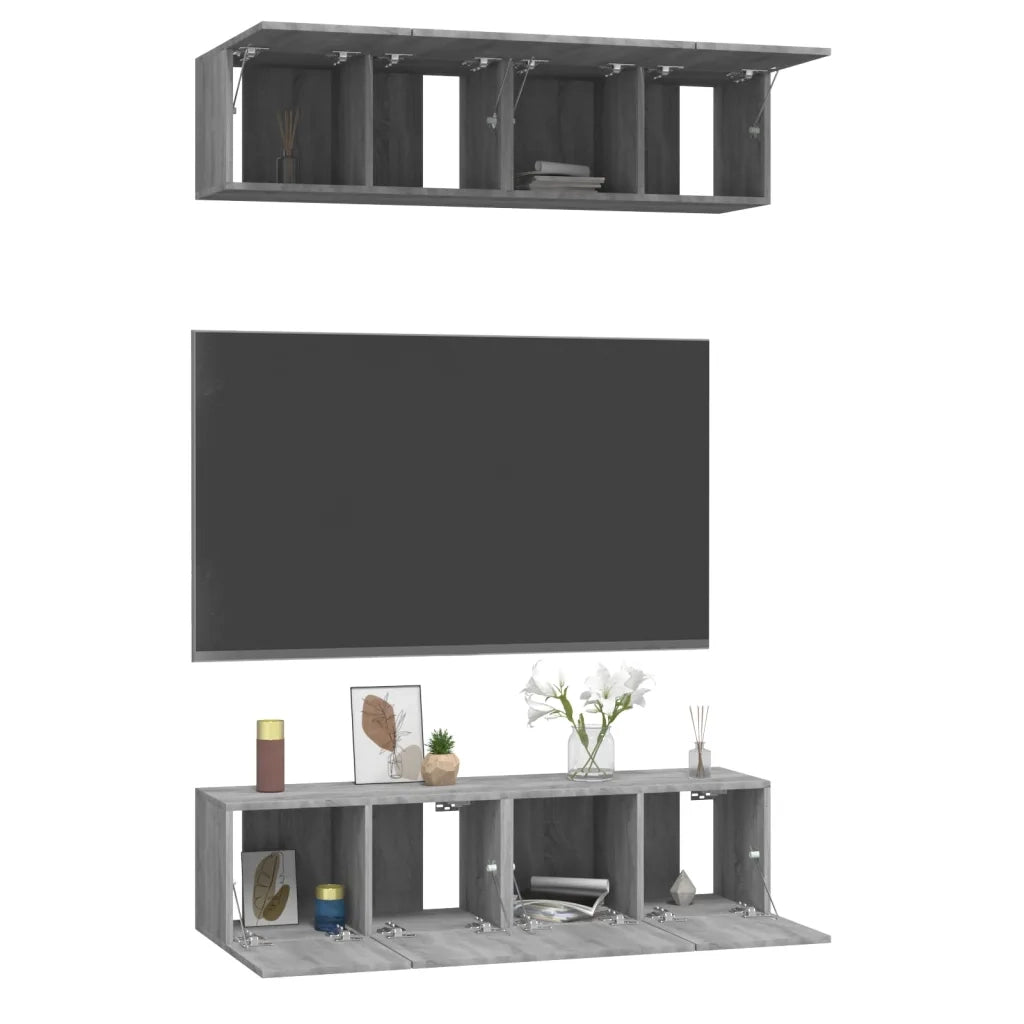 Mobili TV Parete 4pz Grigio Sonoma 60x30x30cm Legno Multistrato 3120204
