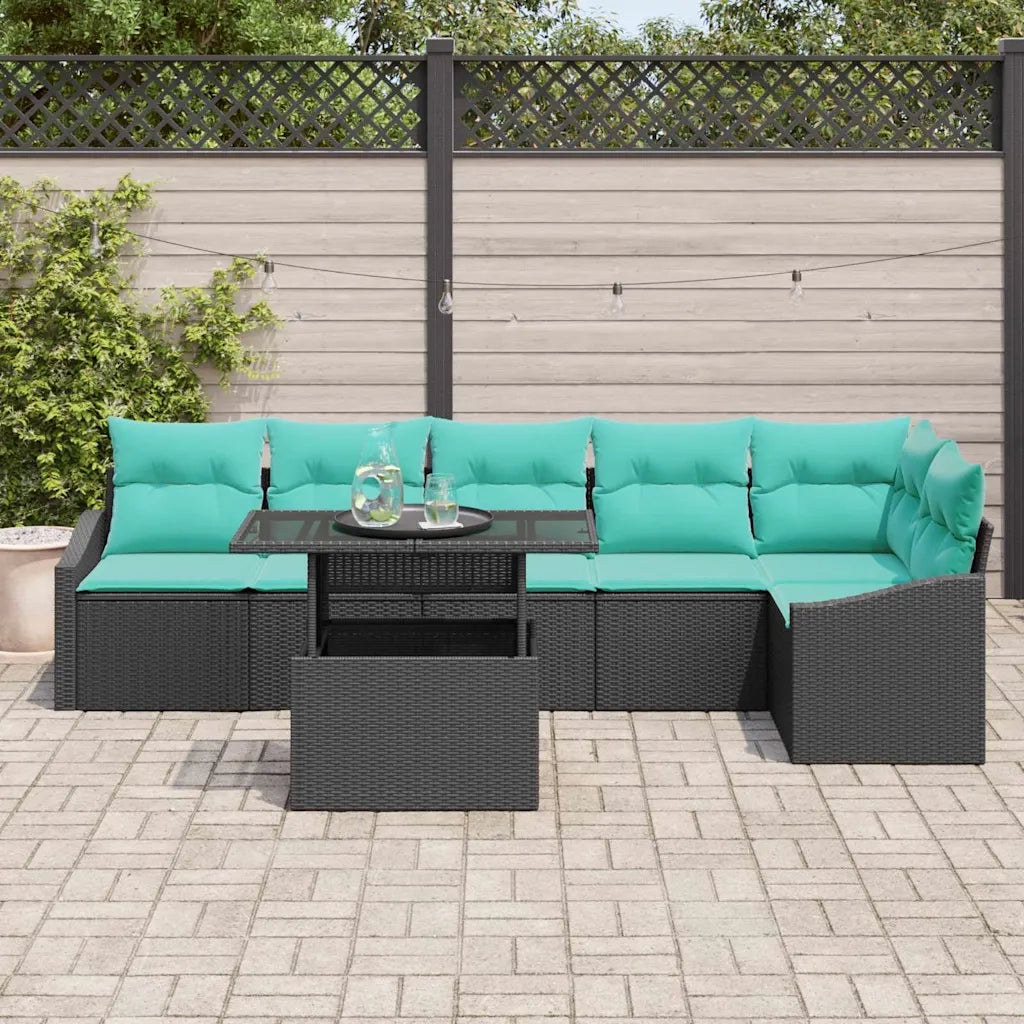 Set Divano da Giardino con cuscino 7 pcs Nero e blu 3349022