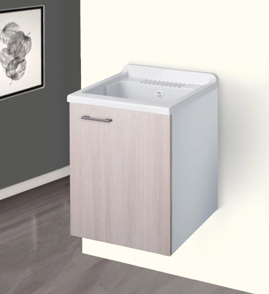 Mobile LAVATOIO - SOSPESO - in LEGNO a 1 anta - 45x50 (H.85) c/vasca e asse in PP - CR - COL: OLMO