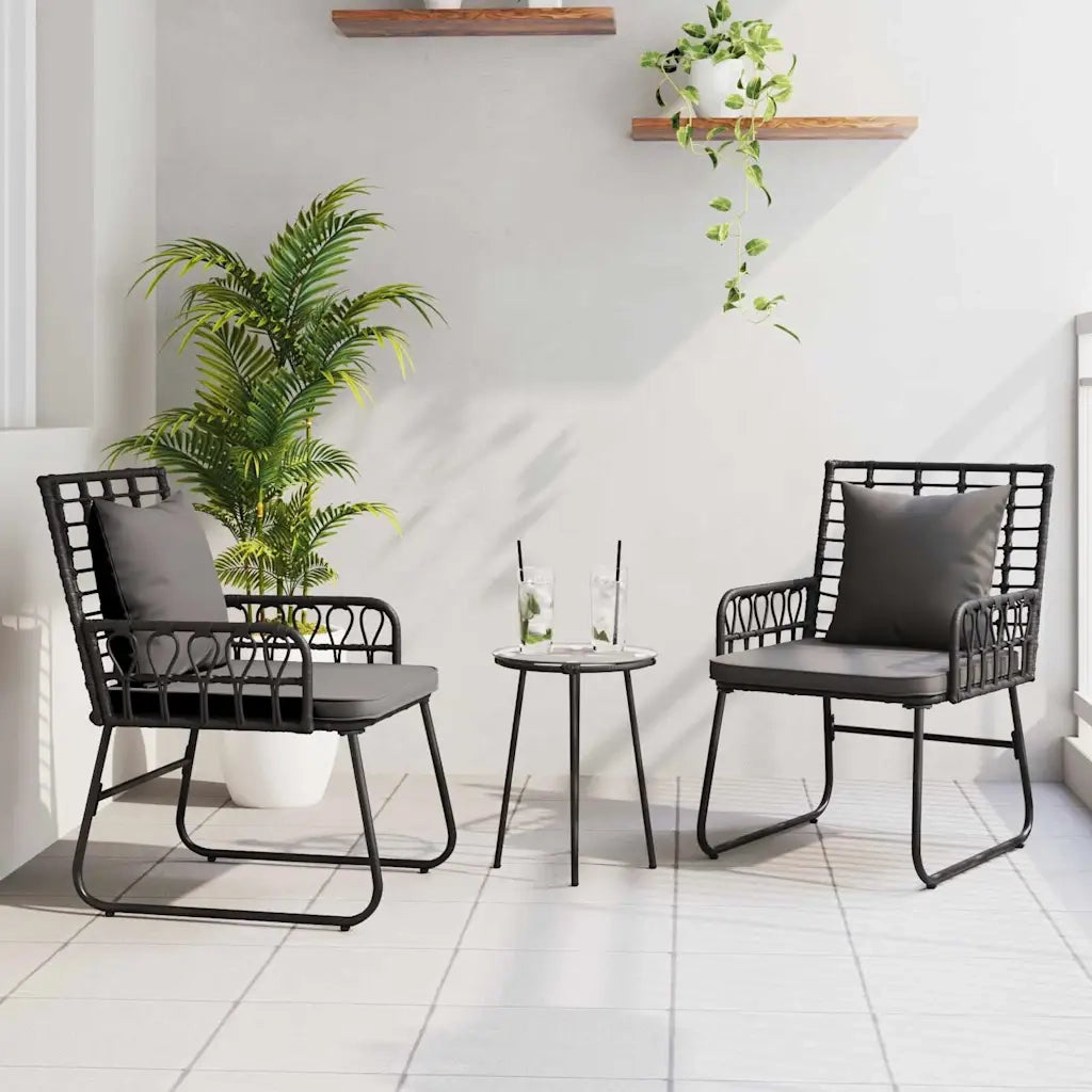 Set da Pranzo per Giardino 3 pcs Nero e antracite polyrattan