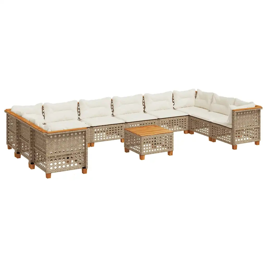 Set Divani da Giardino 11 pz con Cuscini Beige in Polyrattan 3262030