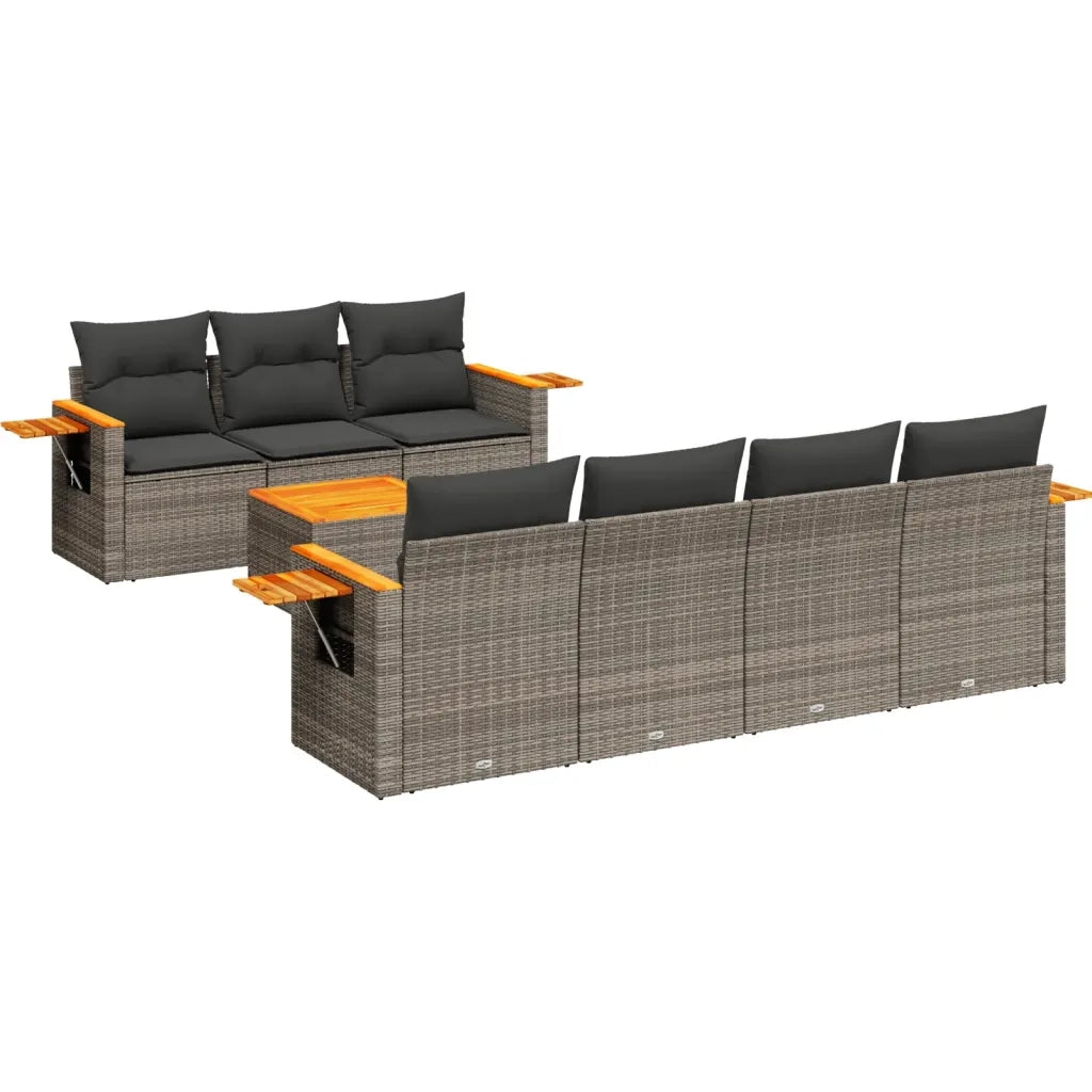 Set Divano da Giardino 8 pz con Cuscini Grigio in Polyrattan 3259050