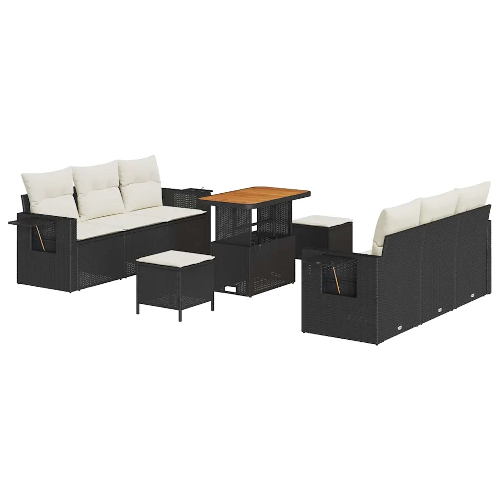 Set Divano da Giardino con cuscino 9 pcs Nero e crema 3363650