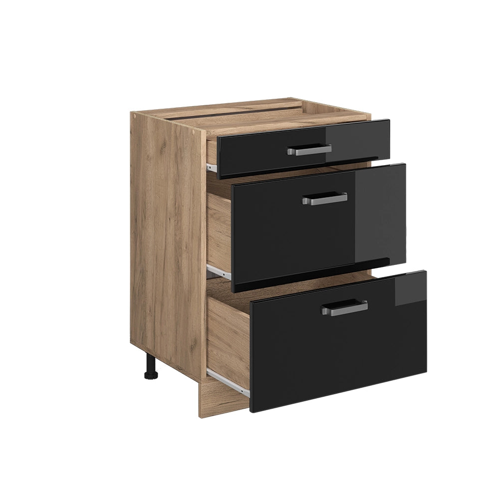 Vicco Mobiletto base per cucina Nero lucido 60 cm con cassetti, PL Antracite