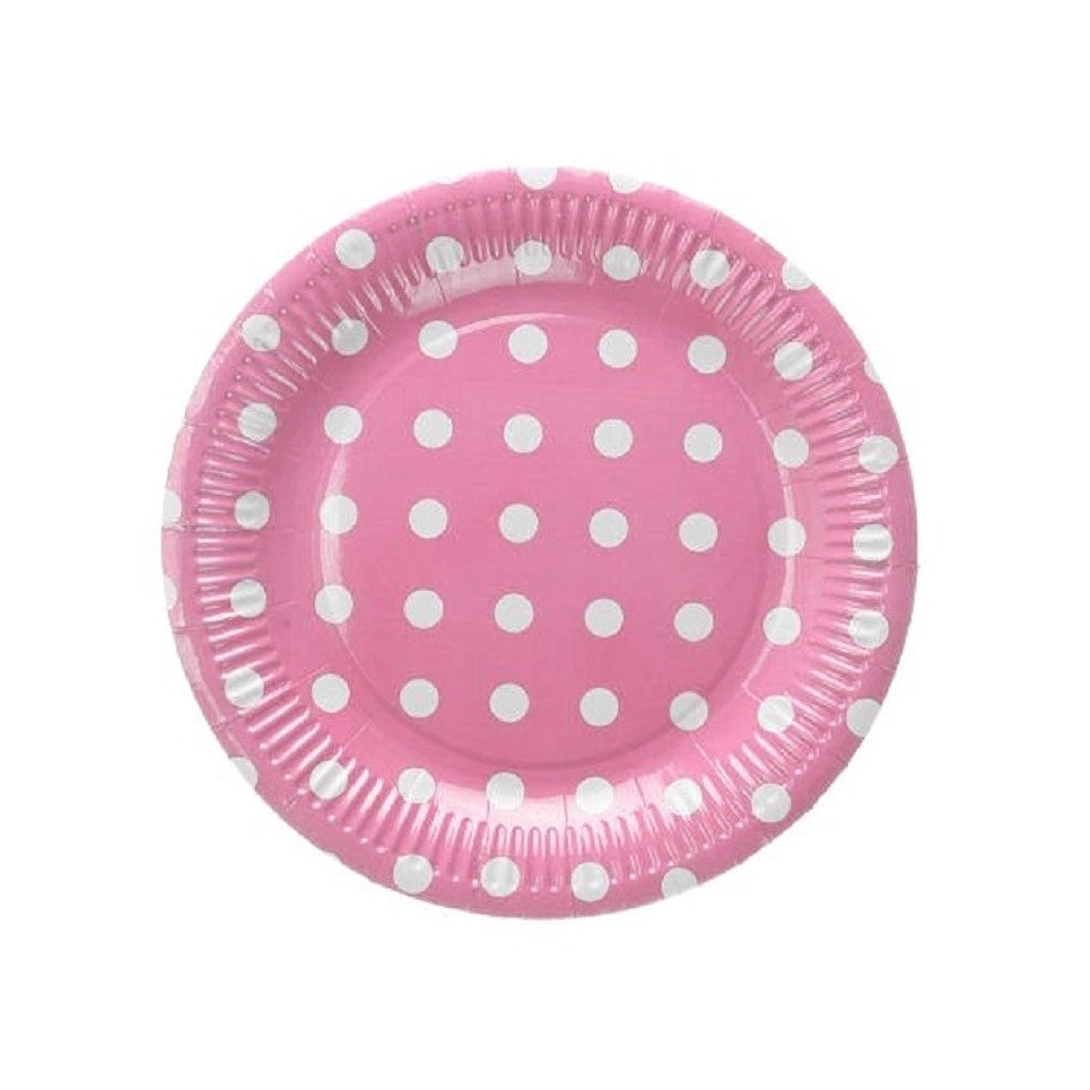Trade Shop - Set 48 Pezzi Piatti Carta 23 Cm Rosa Pois Matrimonio Nascita Battesimo Feste -