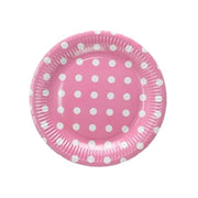 Trade Shop - Set 48 Pezzi Piatti Carta 23 Cm Rosa Pois Matrimonio Nascita Battesimo Feste -