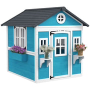 Casetta per bambini in legno ¨C Minimal ¨C Blu, con finestre e vasi