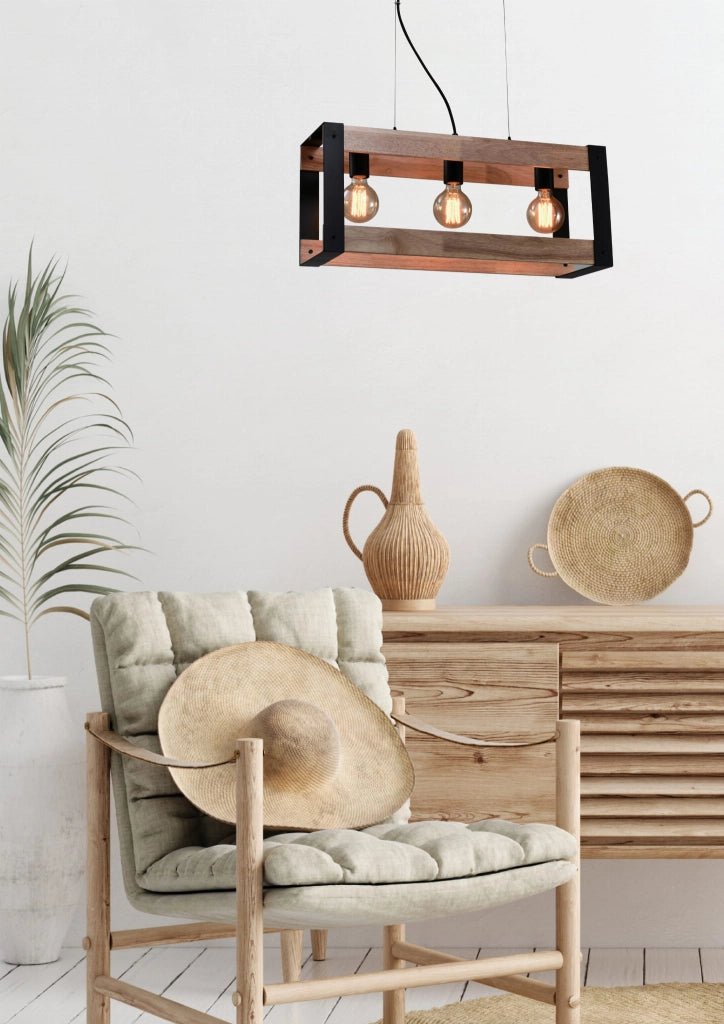 Lampadario Candellux Varna 3xE27 legno nero 60cm regolabile