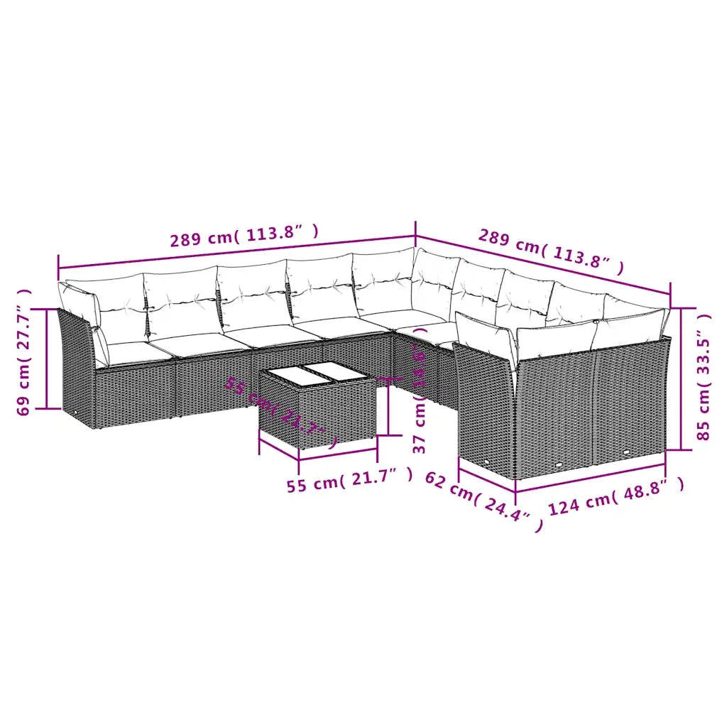 Set Divani da Giardino 11 pz con Cuscini Polyrattan Marrone 3250092