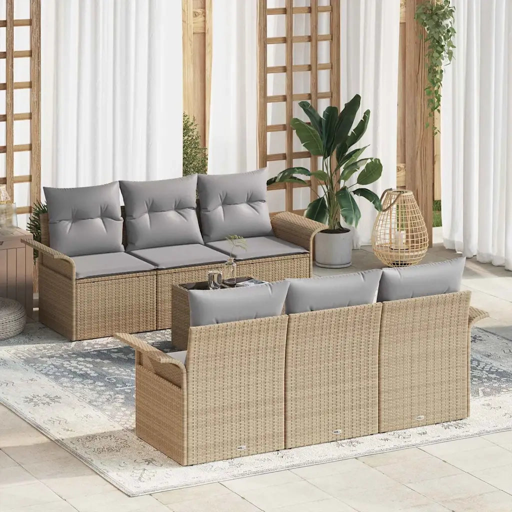 Set Divano da Giardino 7 pcs Beige e grigio polyrattan