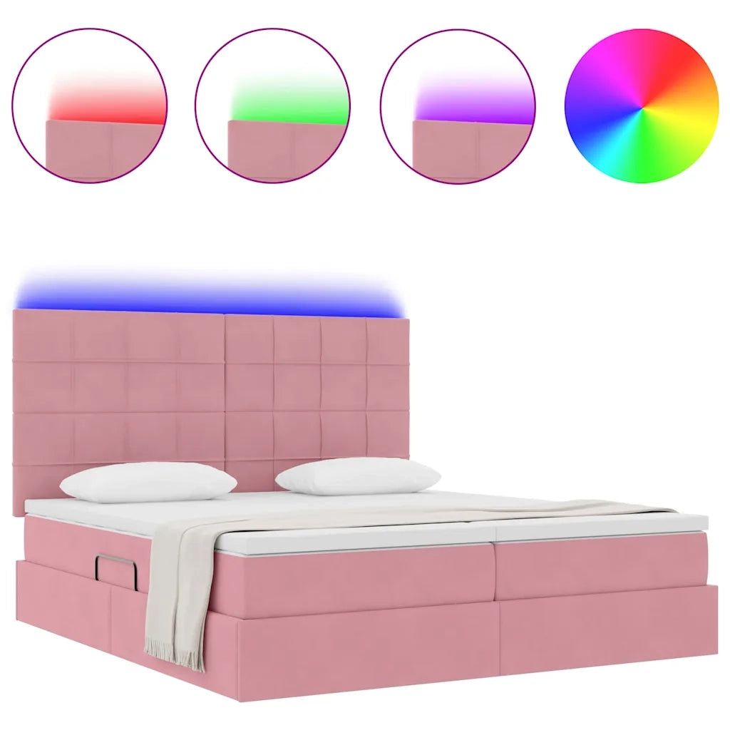 Letto con luci a strisce a LED Rosa 200 x 200 cm Velluto