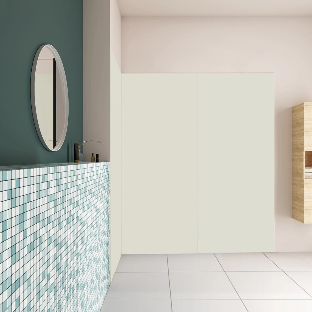 H.210 cm Pannello Doccia ad Angolo 40x40x100 cm Realizzato in Alluminio da 3 mm con Profili Finitura Bianco Avorio per Rivestimento Parete Bagno