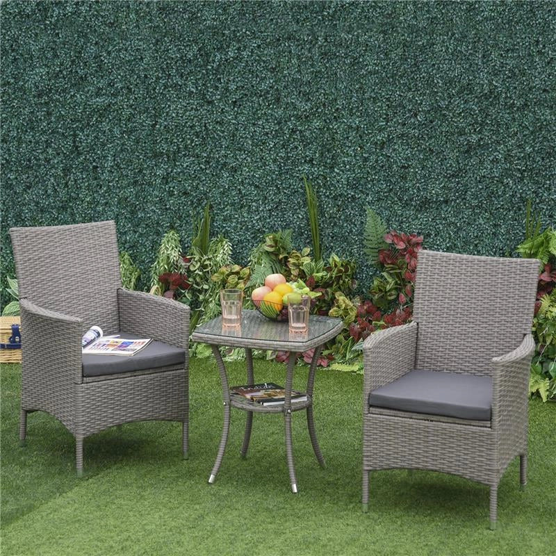 SET TAVOLINO E SEDIE DA ESTERNO IN RATTAN PE GRIGIO