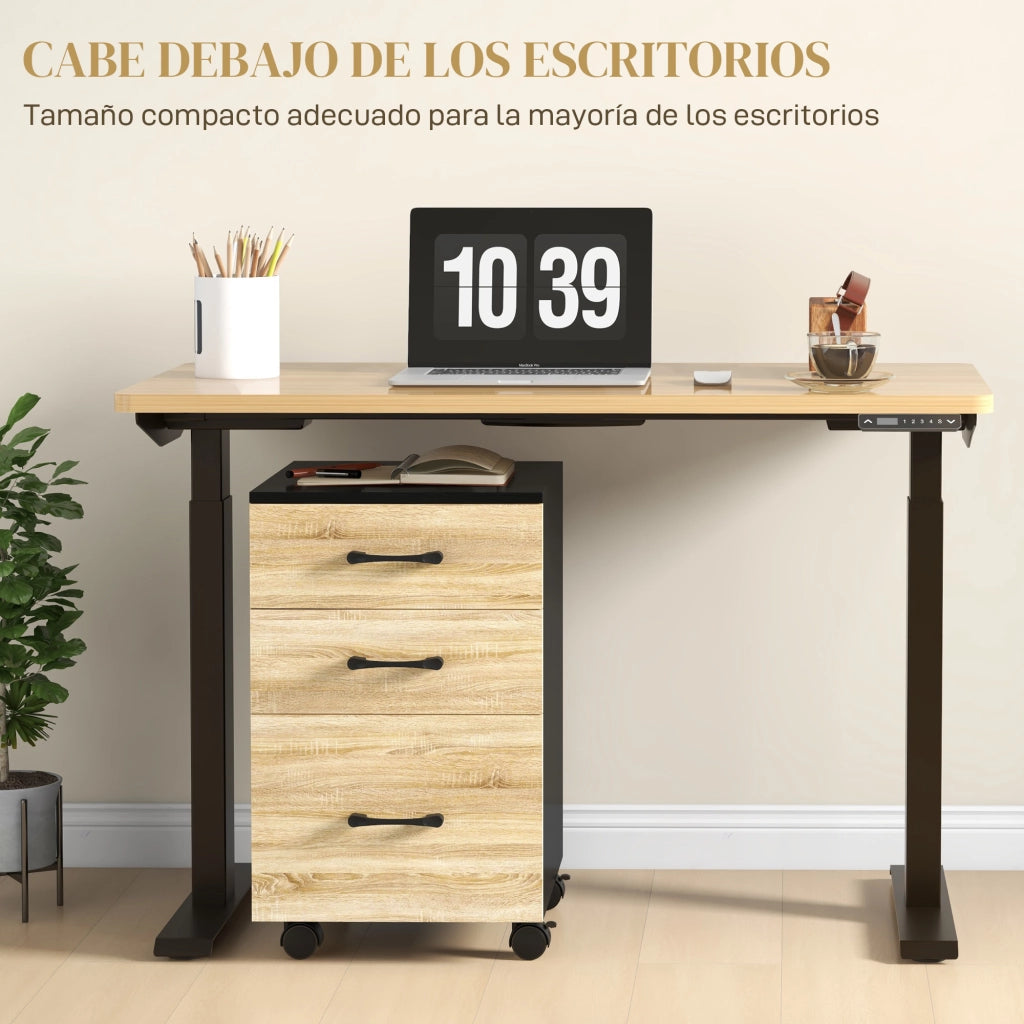 Scrivania con cassetti e ruote ¨C zephmum ¨C quercia e nero 40x42x65 cm
