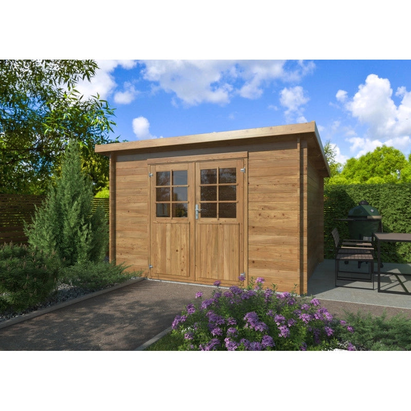 Casetta in legno impregnato Lola A 322x292 cm spessore 28 mm blockhouse con porta doppia