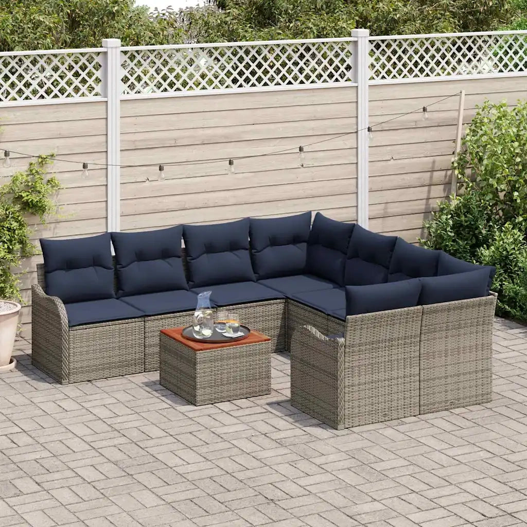 Set Divano da Giardino 9 pz Grigio polyrattan 3347437
