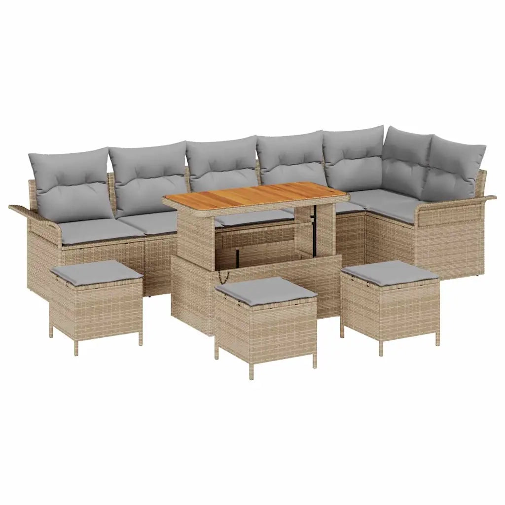 Set Divano da Giardino con cuscino 10 pcs Beige polyrattan