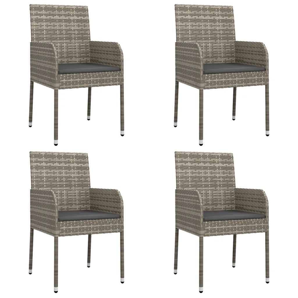 Set da Pranzo Giardino 5pz Nero e Grigio con Cuscini Polyrattan 3185151