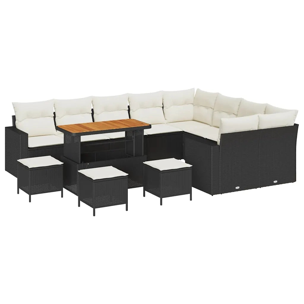 Set Divano da Giardino 14 pcs Nero e Crema polyrattan 3363610