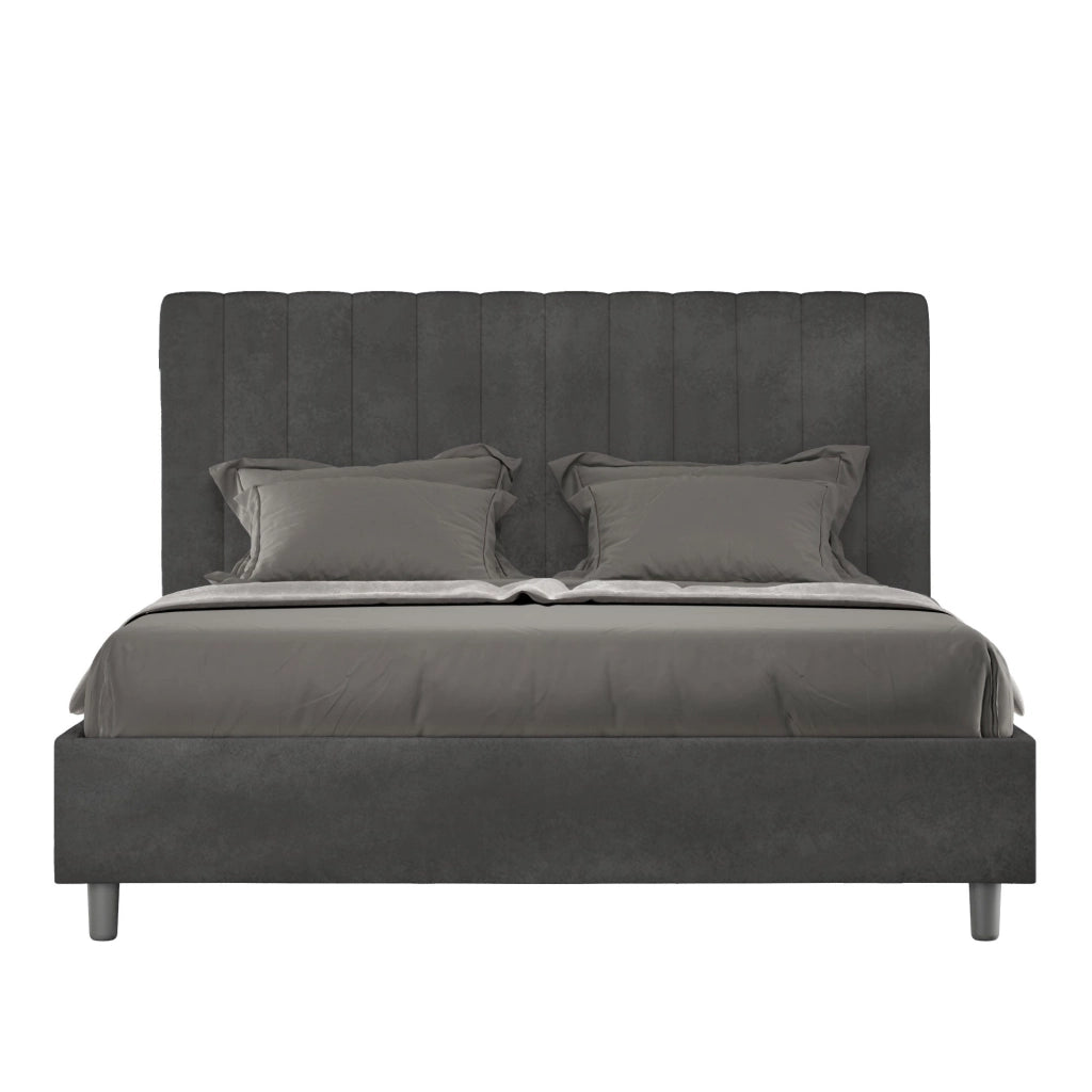 Letto Matrimoniale 160x210 cm con Rete e Contenitore Agueda Grigio