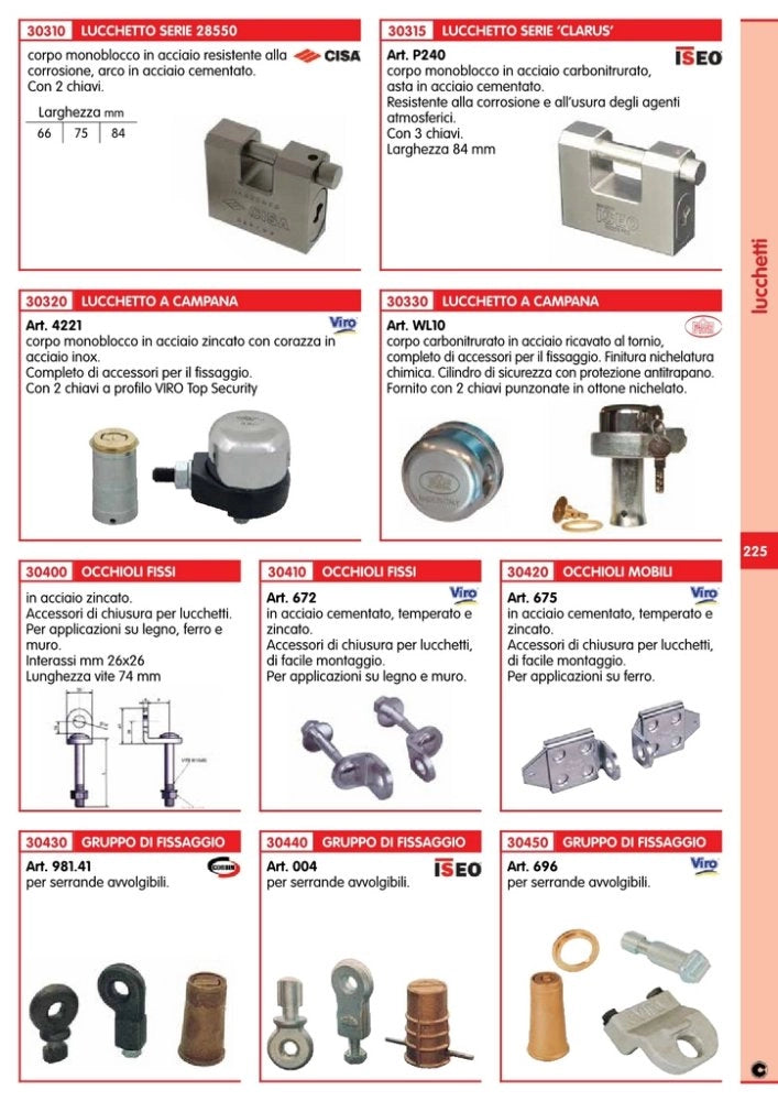 1pz lucchetto a campana in acciaio completo di accessori per il fissaggio cod:ferx.10107