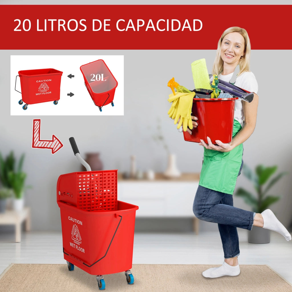 Secchio per lavare 20L con ruote e strizzatore ¨C Minimal ¨C 60x27x70,5 cm Rosso
