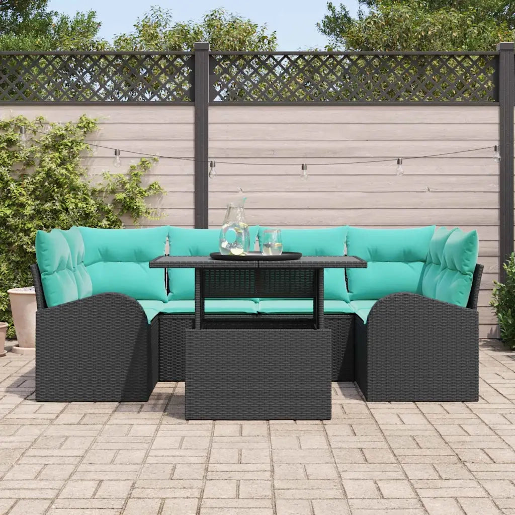 Set Divano da Giardino con cuscino 7 pcs Nero e Turchese 3357319